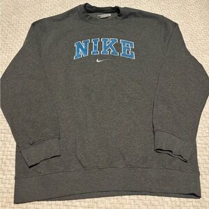 Vintage Nike Gray Tag Embroidered Center Swoosh Spellout Sweatshirt L No Flaws